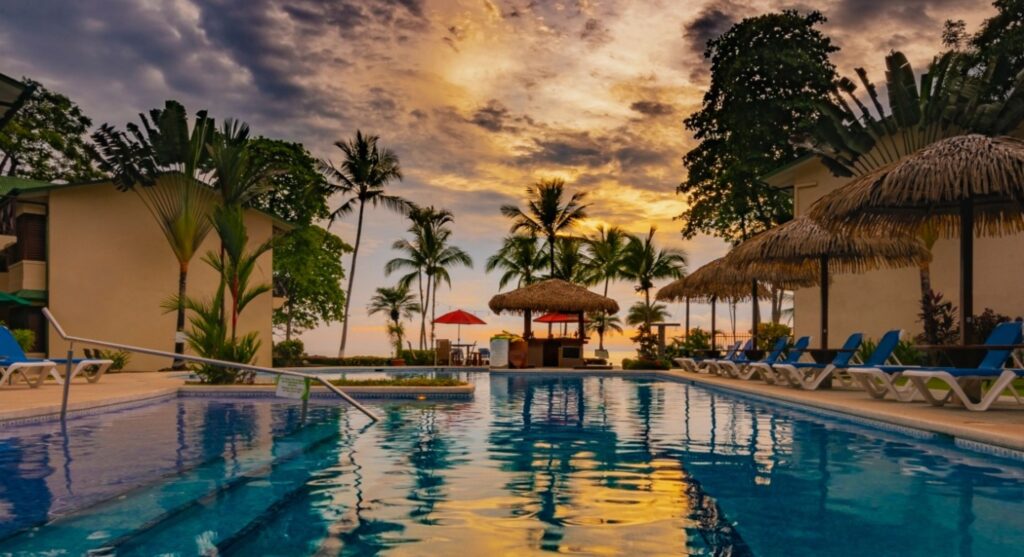 Hotel Club Del Mar pool view sunset