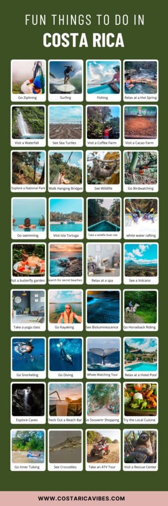 things to do in costa rica infrographic