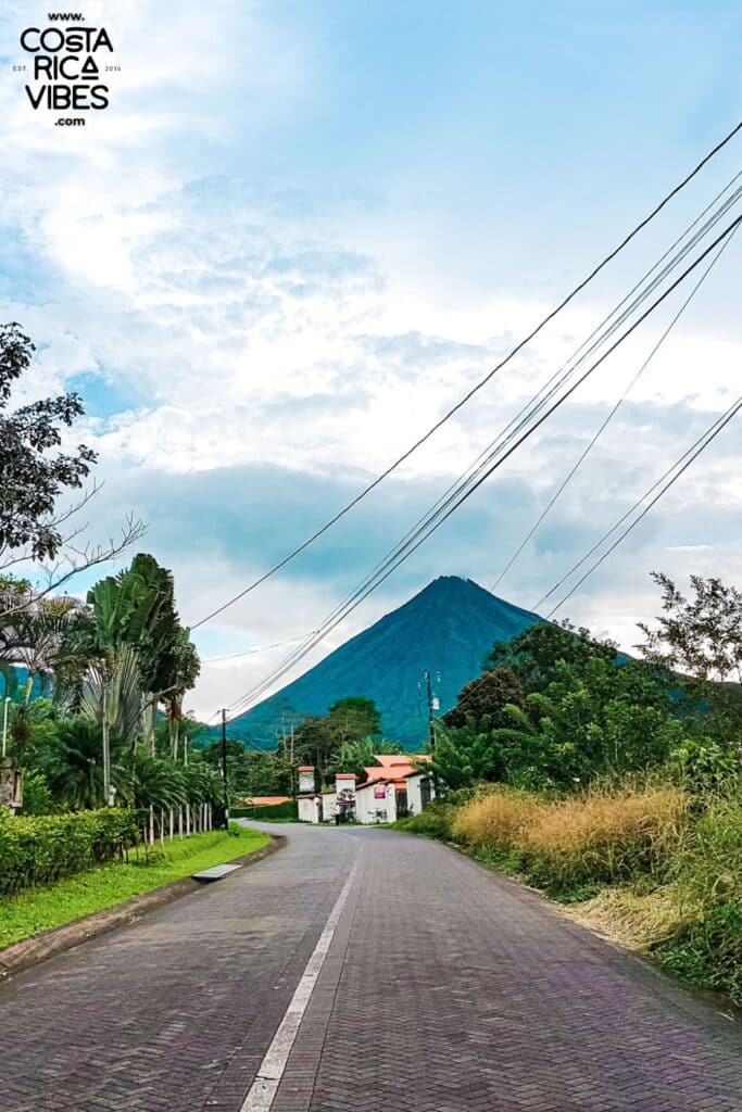 arenal volcano view from downtown La Fortuna road
