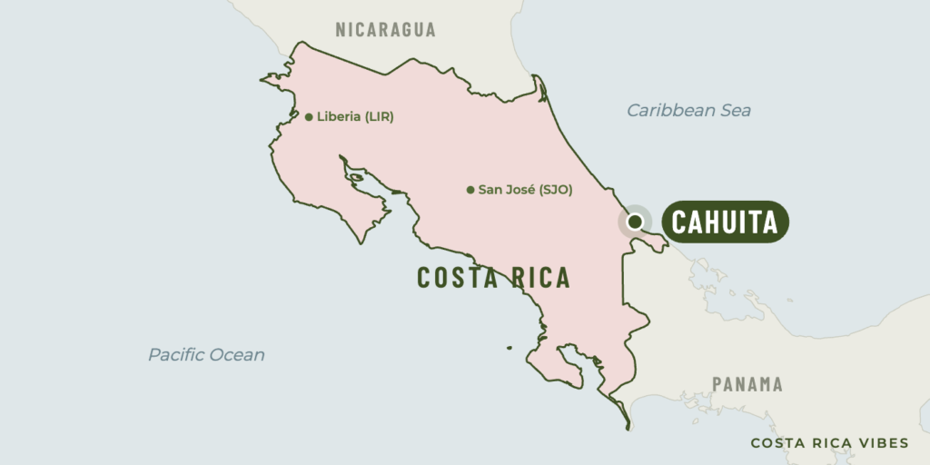 Map of Costa Rica showing where Cahuita is