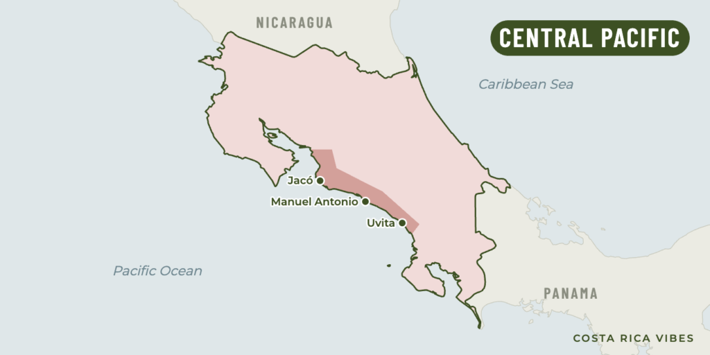 Map of Costa Rica with the Central Pacific region highlighted