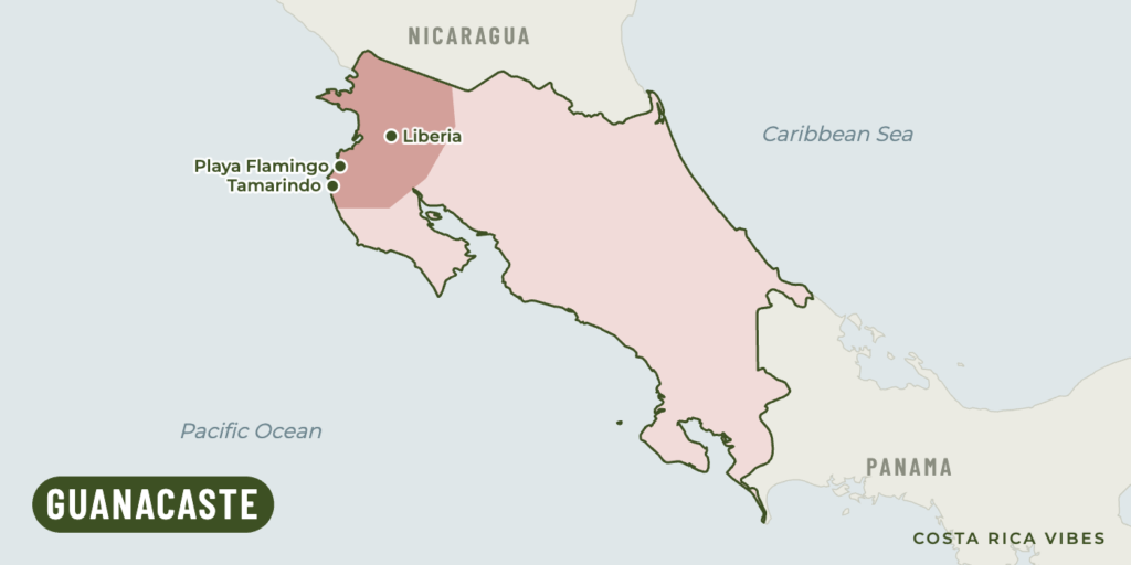 Map of Costa Rica with the Guanacaste region highlighted