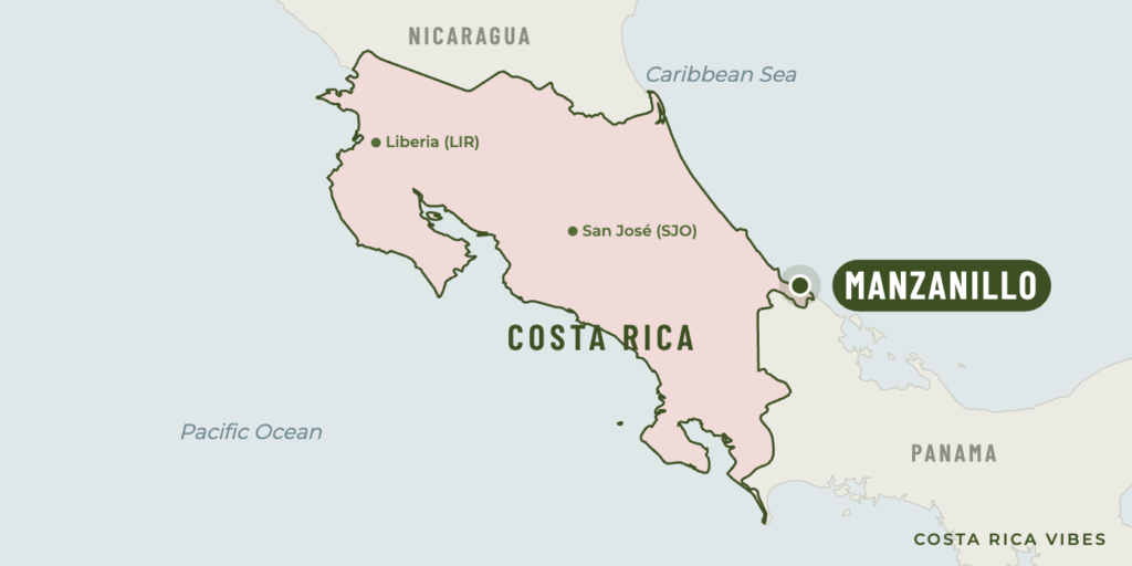 Map of Costa Rica showing where Manzanillo is