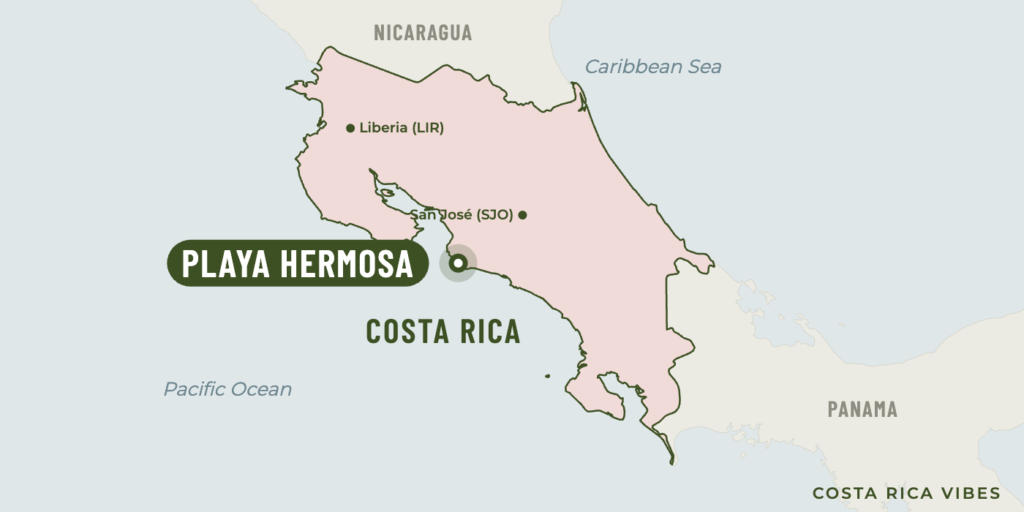 Map of Costa Rica showing where Playa Hermosa is