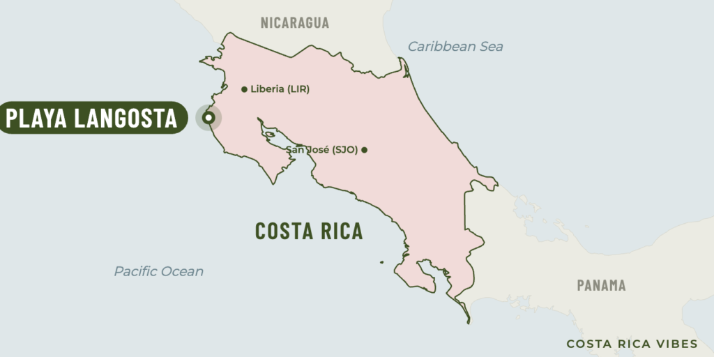 Map of Costa Rica showing where Playa Langosta is