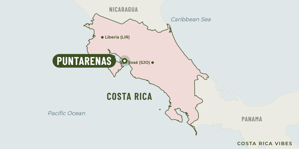 Map of Costa Rica showing where Puntarenas is