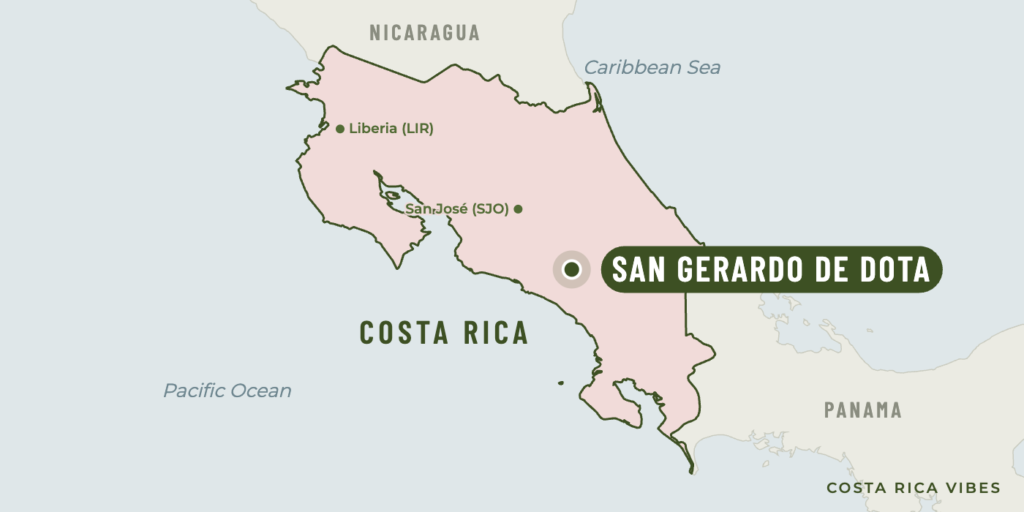 Map of Costa Rica showing where San Gerardo de Dota is