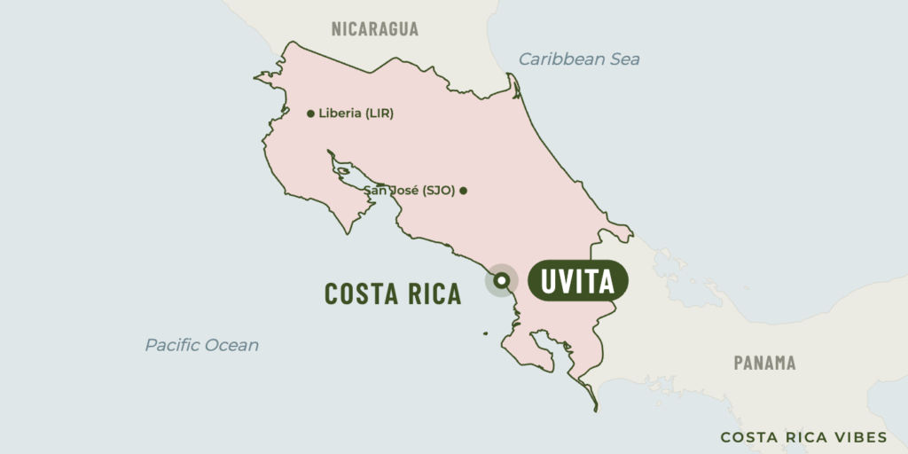Map of Costa Rica showing where Uvita is