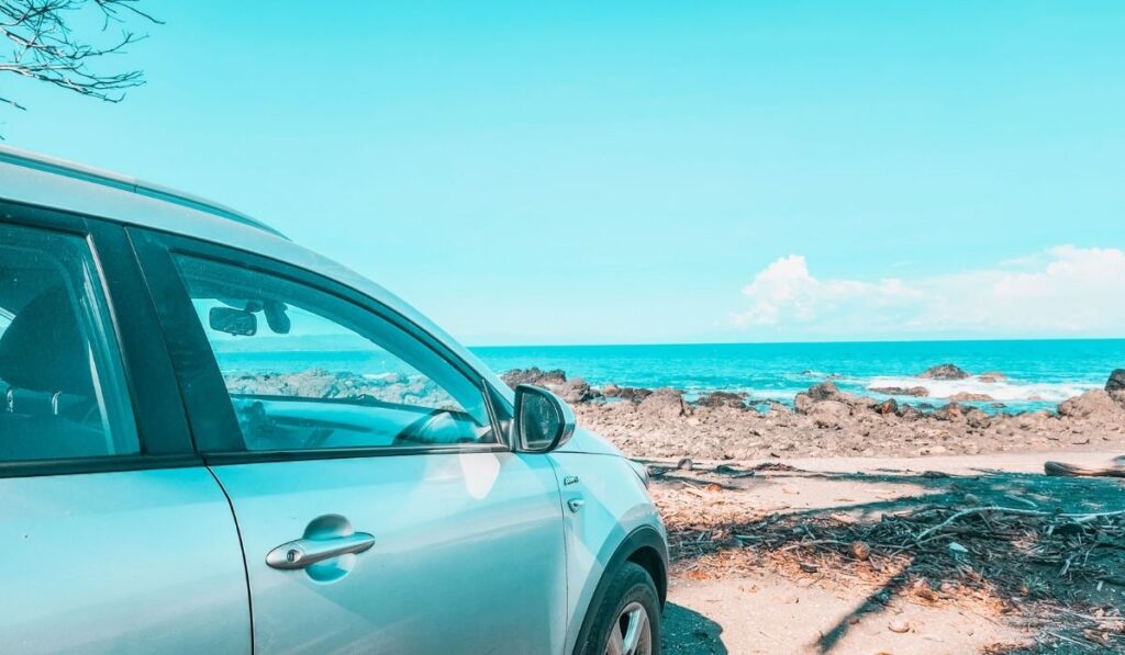 car with beach view in Costa Rica