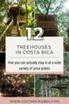 Pinterest graphic showing four treehouses in Costa Rica