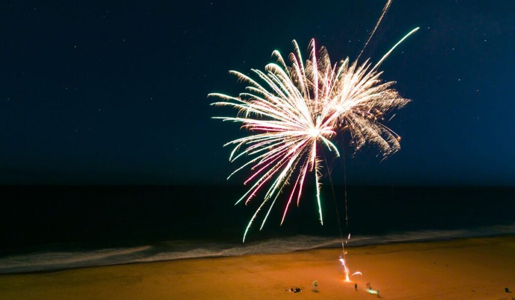 Fireworks over the beach on New Year's Eve in Costa Rica