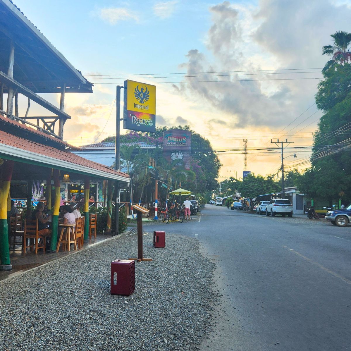 downtown cahuita costa rica at sunset